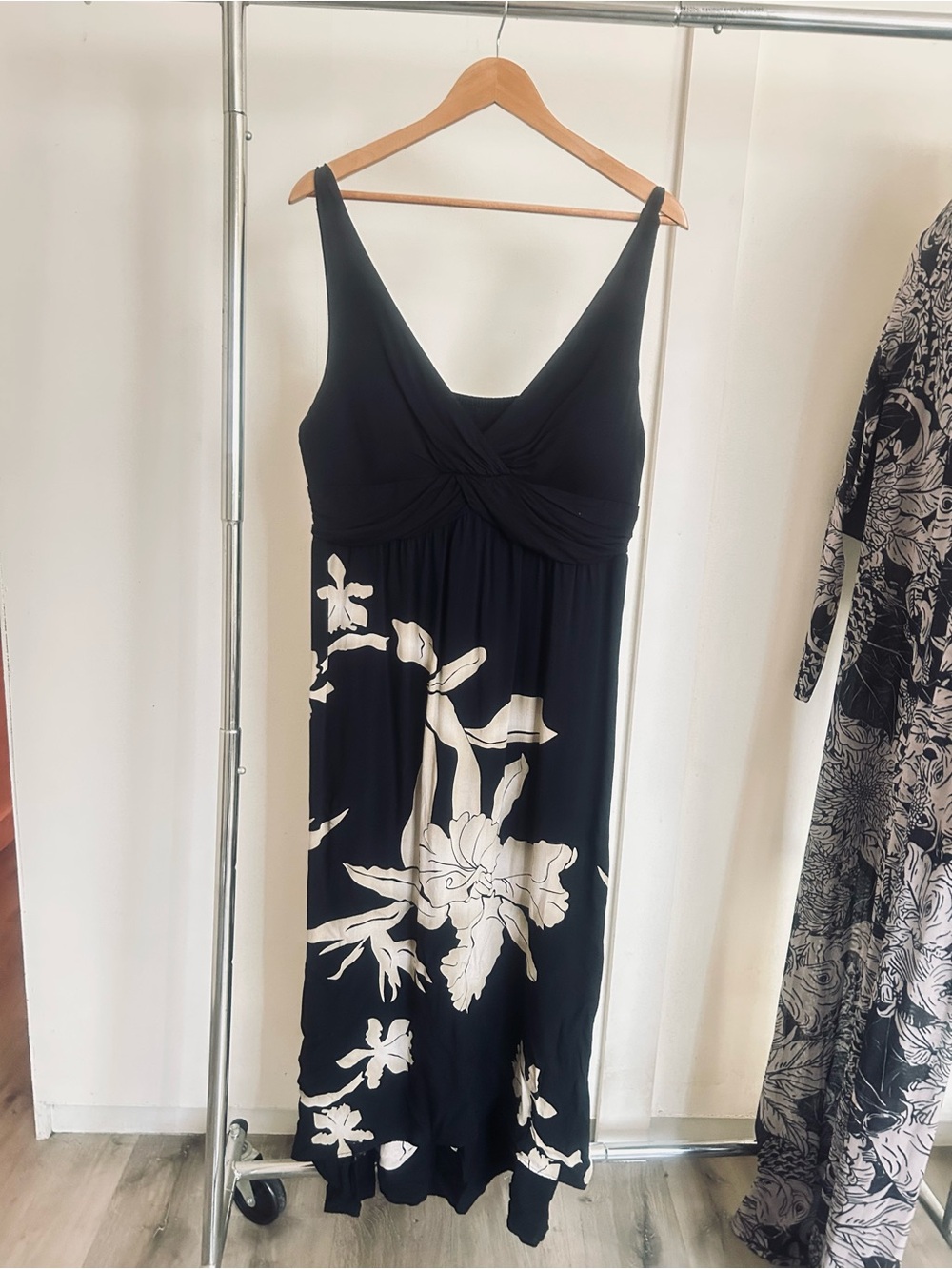 Black Floral Maxi Dress - Sleeveless V-Neck
